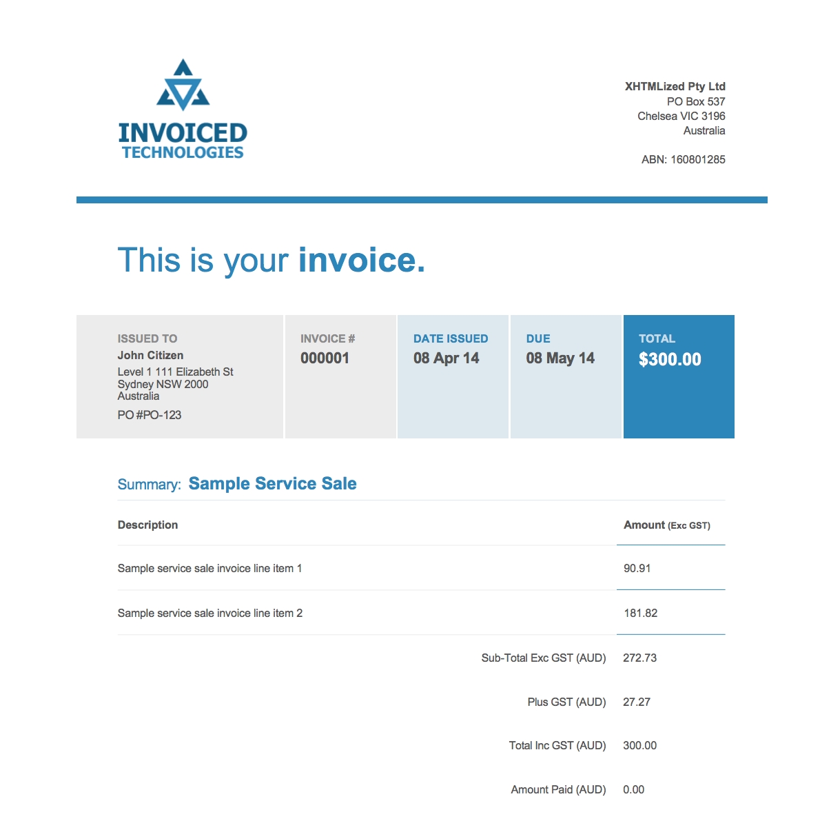 website invoice sample