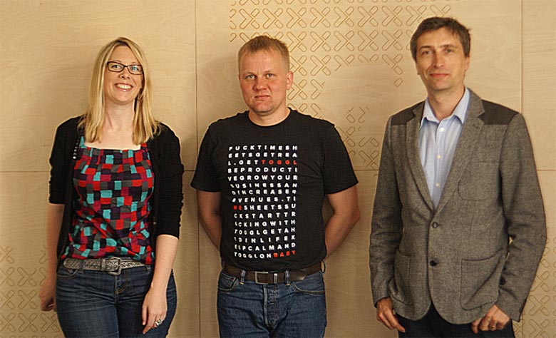 Alari Aho, CEO of Toggl in the middle, Milosz Bazela, COO of XHTMLized on the right