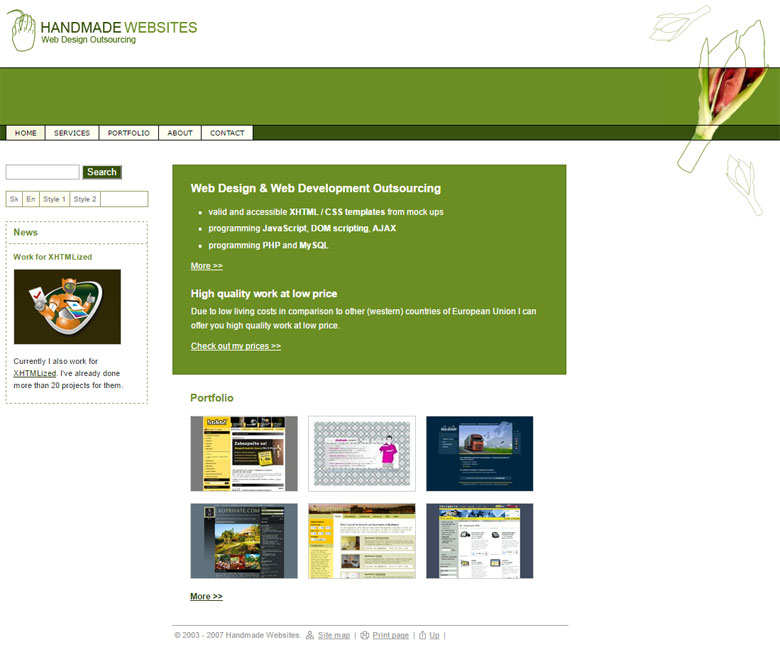 My company website early in 2007, when I already did 20 projects for Xfive