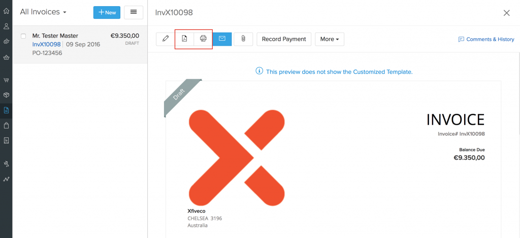 Dashboard of ZOHO Inventory - changing a logo in new Invoice Template.