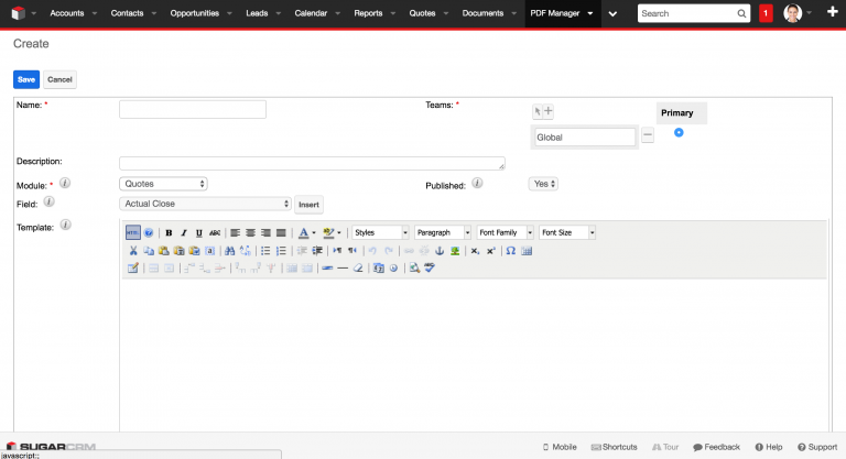 SugarCRM add-new-template