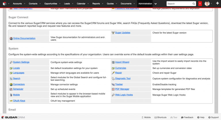 SugarCRM dashboard