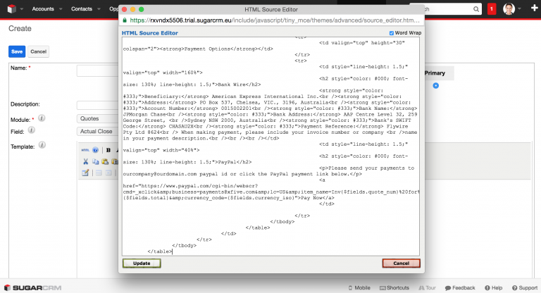 SugarCRM wysiwyg-editor