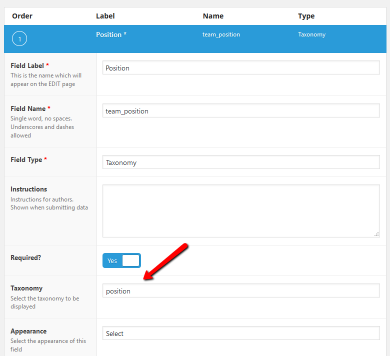 ACF: Taxonomy setup