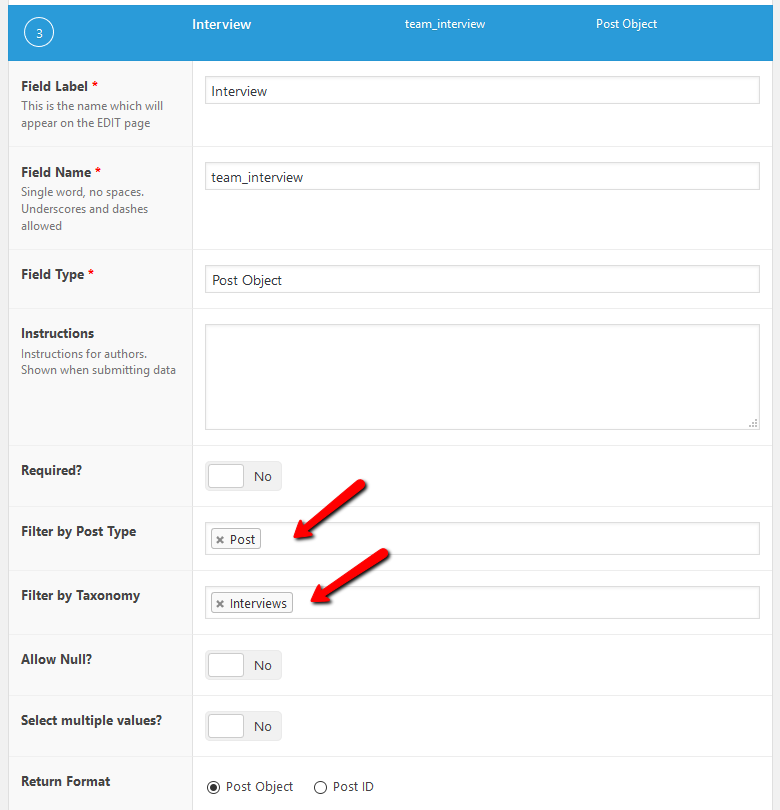 ACF: Filter by post type and taxonomy