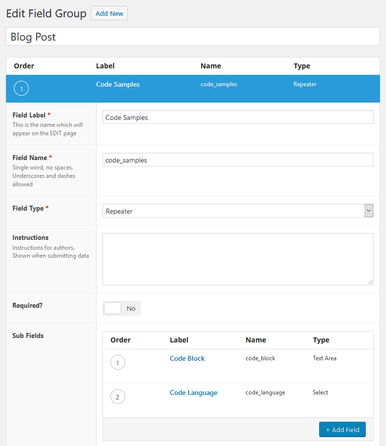 Code Samples in ACF